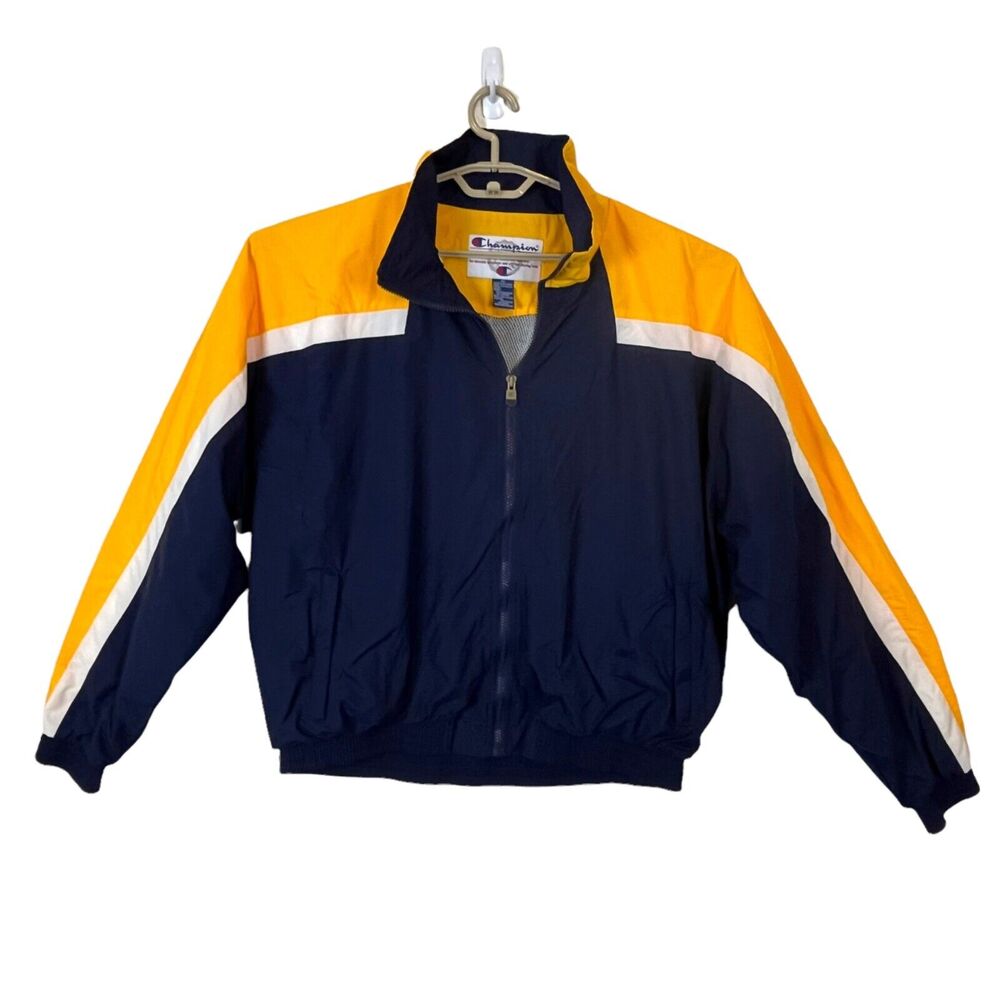 Colorblock Windbreaker VINTAGE 1990s Men's CHAMPION Navy Blue Yellow Sz XL